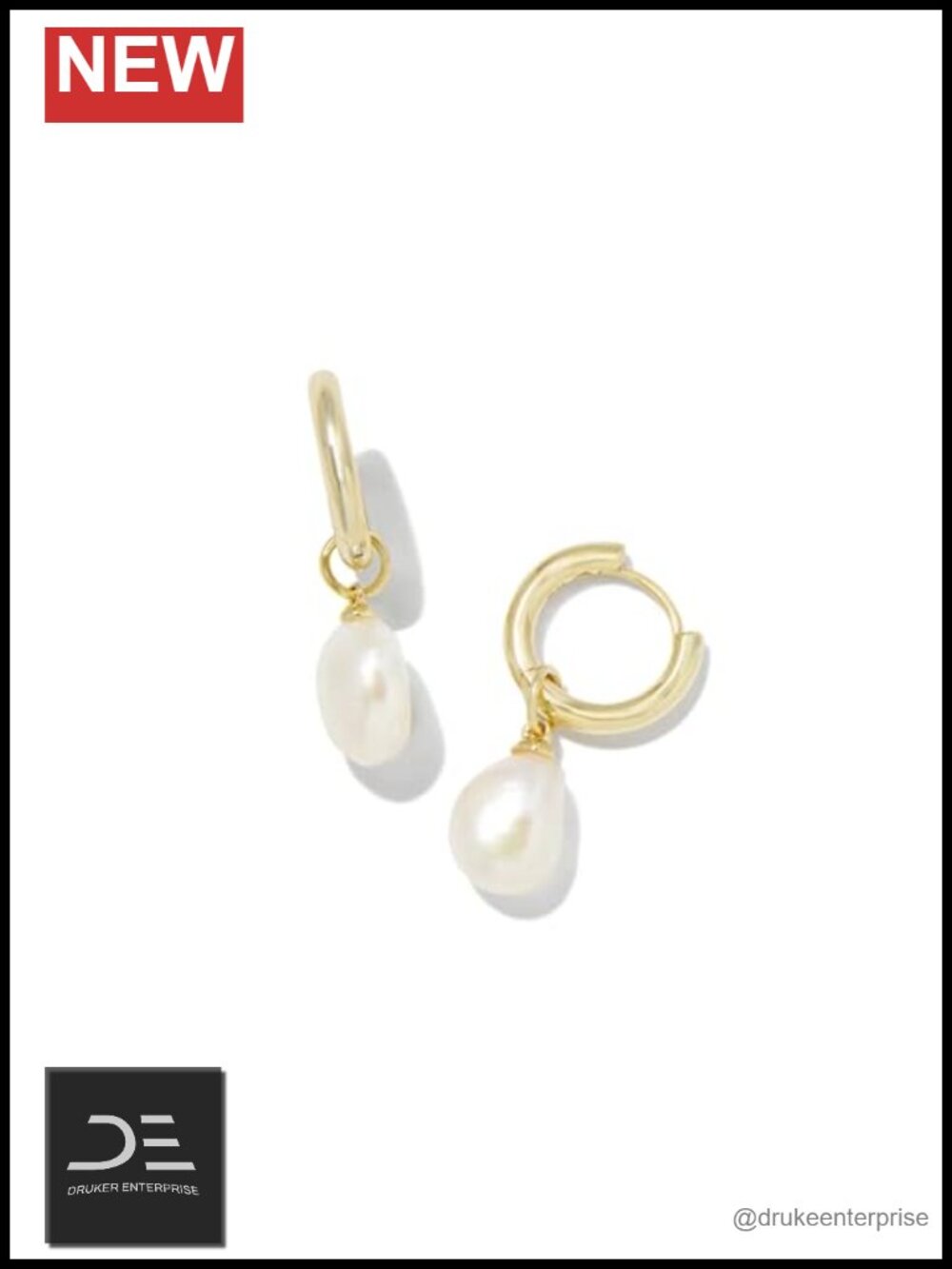 Cultured Freshwater Pearl Huggie Earrings, Brass with 14K Gold Finish, Post